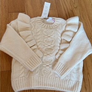 Zara Cream Cable-Knit Ruffle-Detail Sweater